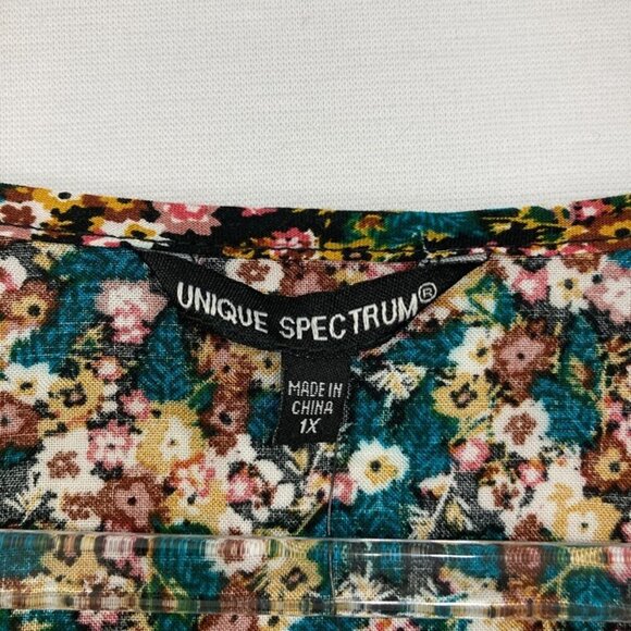 New Unique Spectrum size 1X Colorful Distsy Floral Tie Front Boho Button Down - Picture 3 of 10